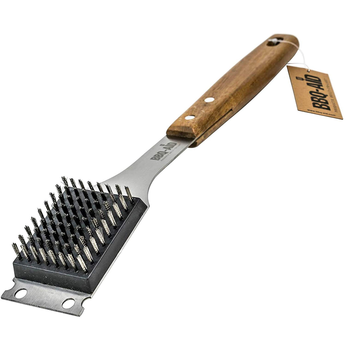 BBQ-Aid Grill Brush and Scraper for Barbecue – Grill Brush for Outdoor Grill with Extended, Large Wooden Handle and Replaceable Stainless Steel Bristles Head –No Scratch- BBQ Grill Brush for Any Grill BBQ-Aid
