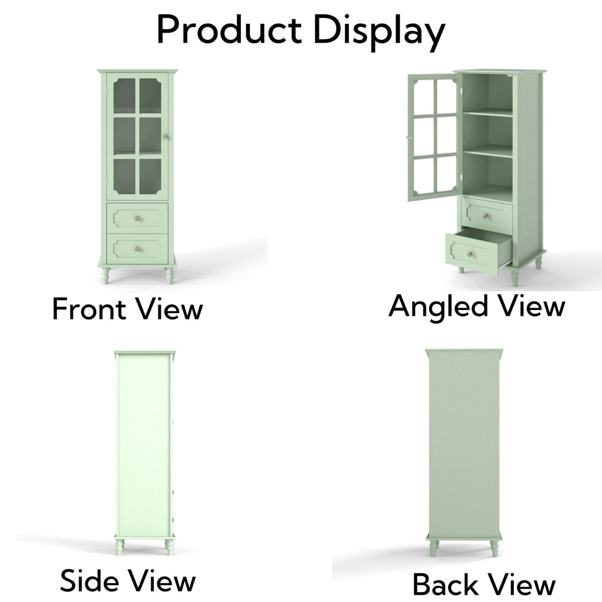 FRITHJILL Tall Display Cabinet with Glass Door, Kitchen Storage Buffet with 2 Drawers, Modern Farmhouse Curio Cabinet for Living Room, Dining Room, Entryway FRITHJILL