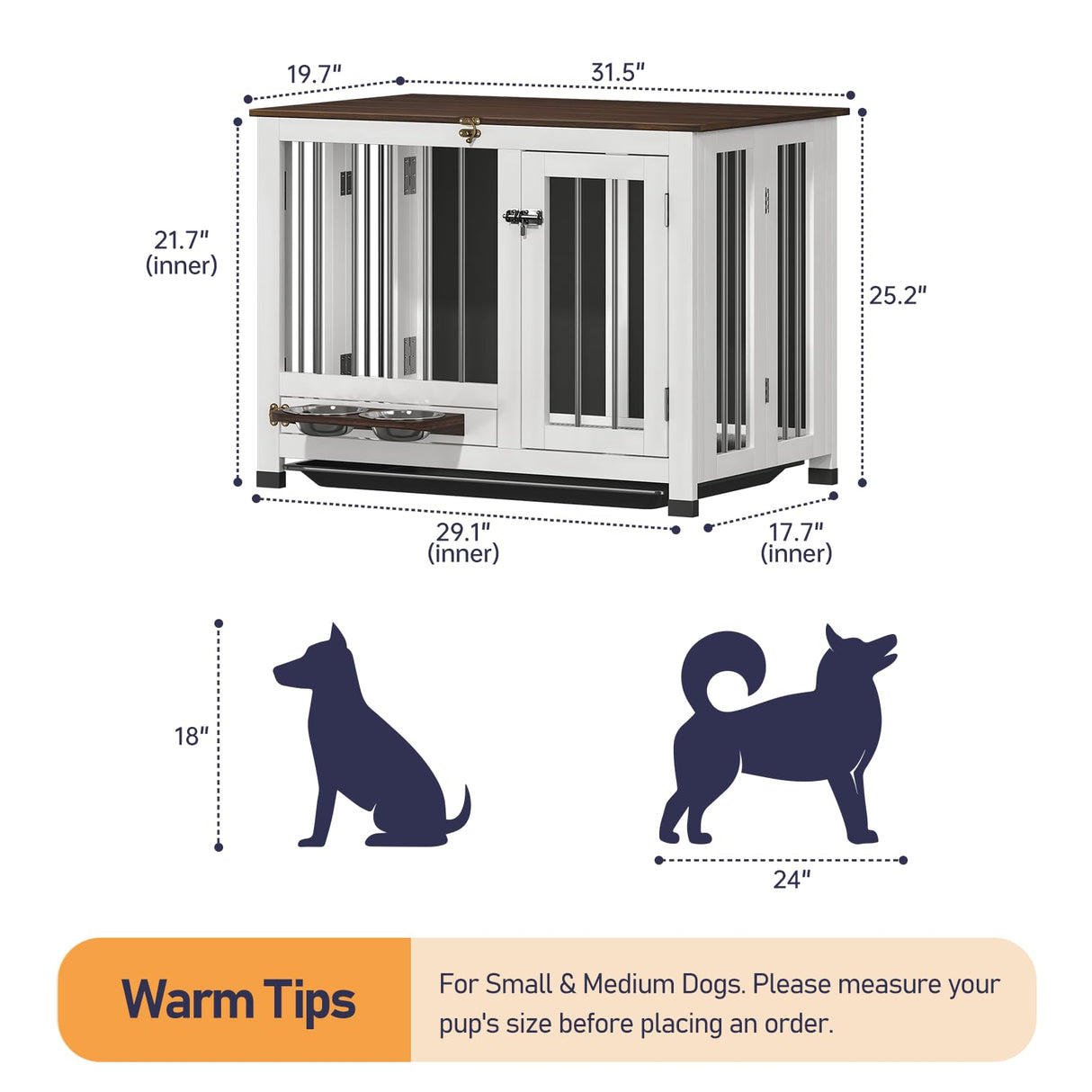31.5" Dog Crate Furniture - Indoor Wooden Kennel with 360° Rotating Feeder | Multi-Functional End Table for Small & Medium Dogs | Portable Pet Cage with Removable Tray & Easy Assembly LotaTools