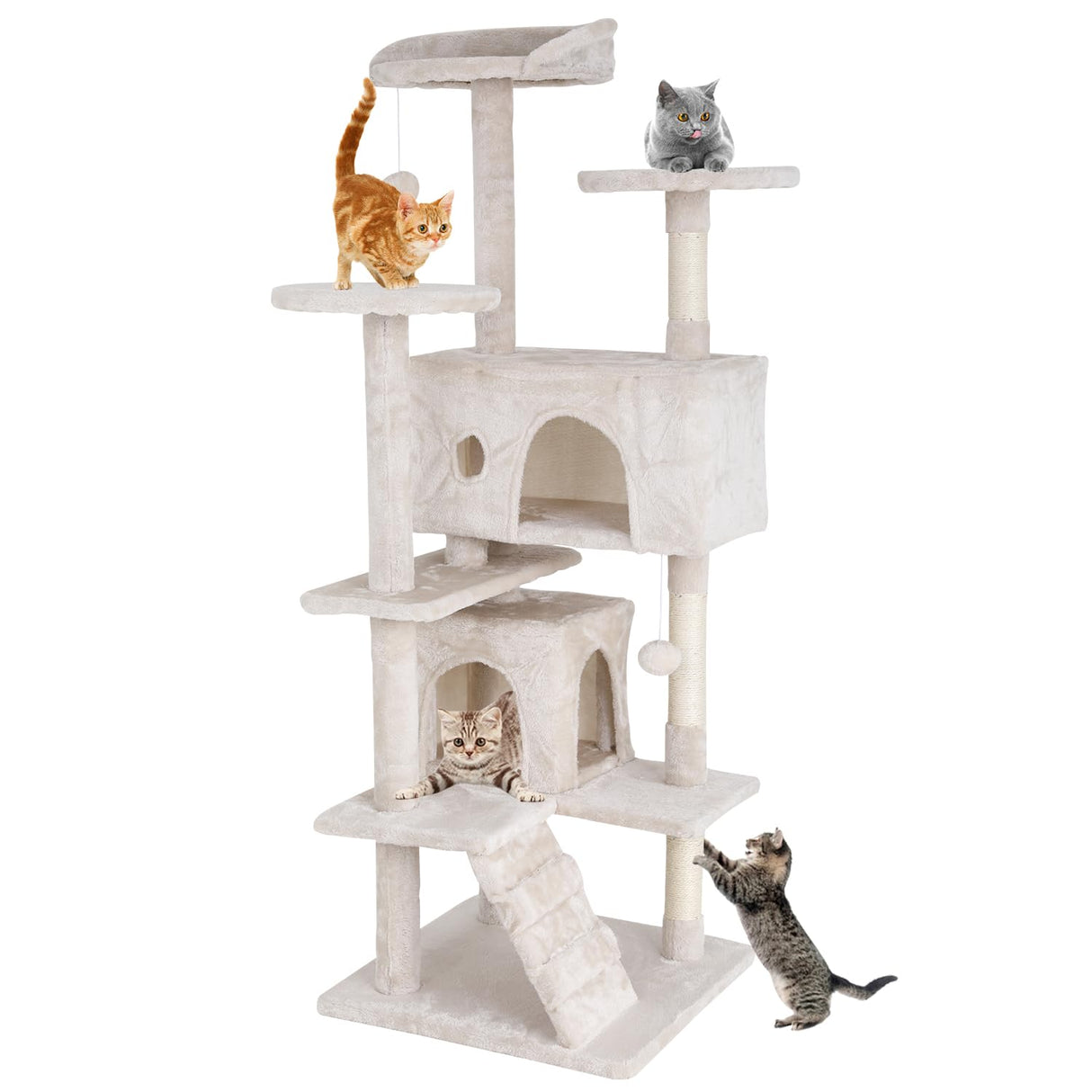 XXkseh Cat Tree 54 Inches Cat Tower for Indoor Cats Multi-Level Cat Condo with Litter Box Enclosure,Scratching Posts for Indoor Cats (Beige)… XXkseh
