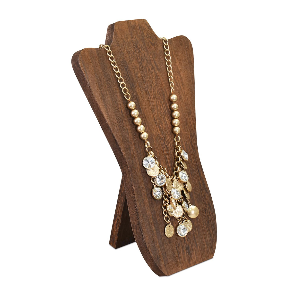 MOOCA Foldable Wooden Easel Necklace Display for Larger Necklaces, Portable Jewelry Organizer with Curved Top Design, Brown Color MOOCA