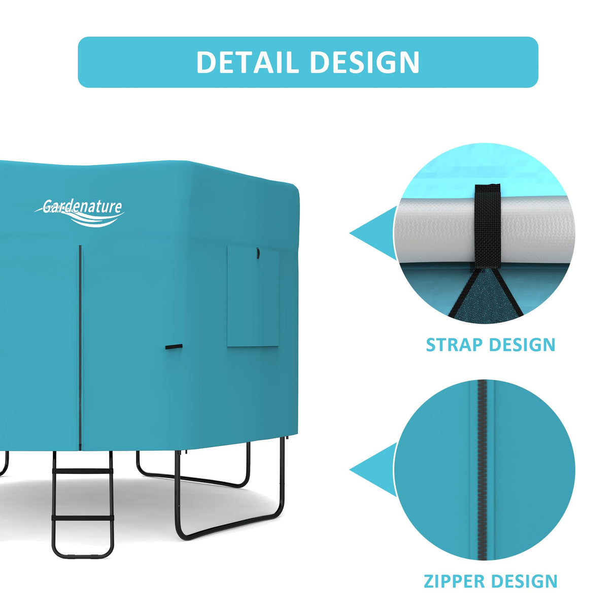 12FT Trampoline Tent Frameless Shade Cover with LED Light, Trampoline Accessory Tent Outdoor, Fit Round Trampoline with 8 Straight Poles – Blue Gardenature
