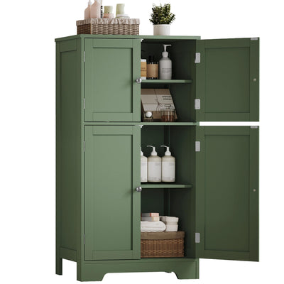 TEENFON Bathroom Floor Storage Cabinet, Freestanding Bathroom Cabinet with 4 Doors & 2 Adjustable Shelves, Cupboard, Floor Cabinets for Living Room, Entryway, Office, Forest Green