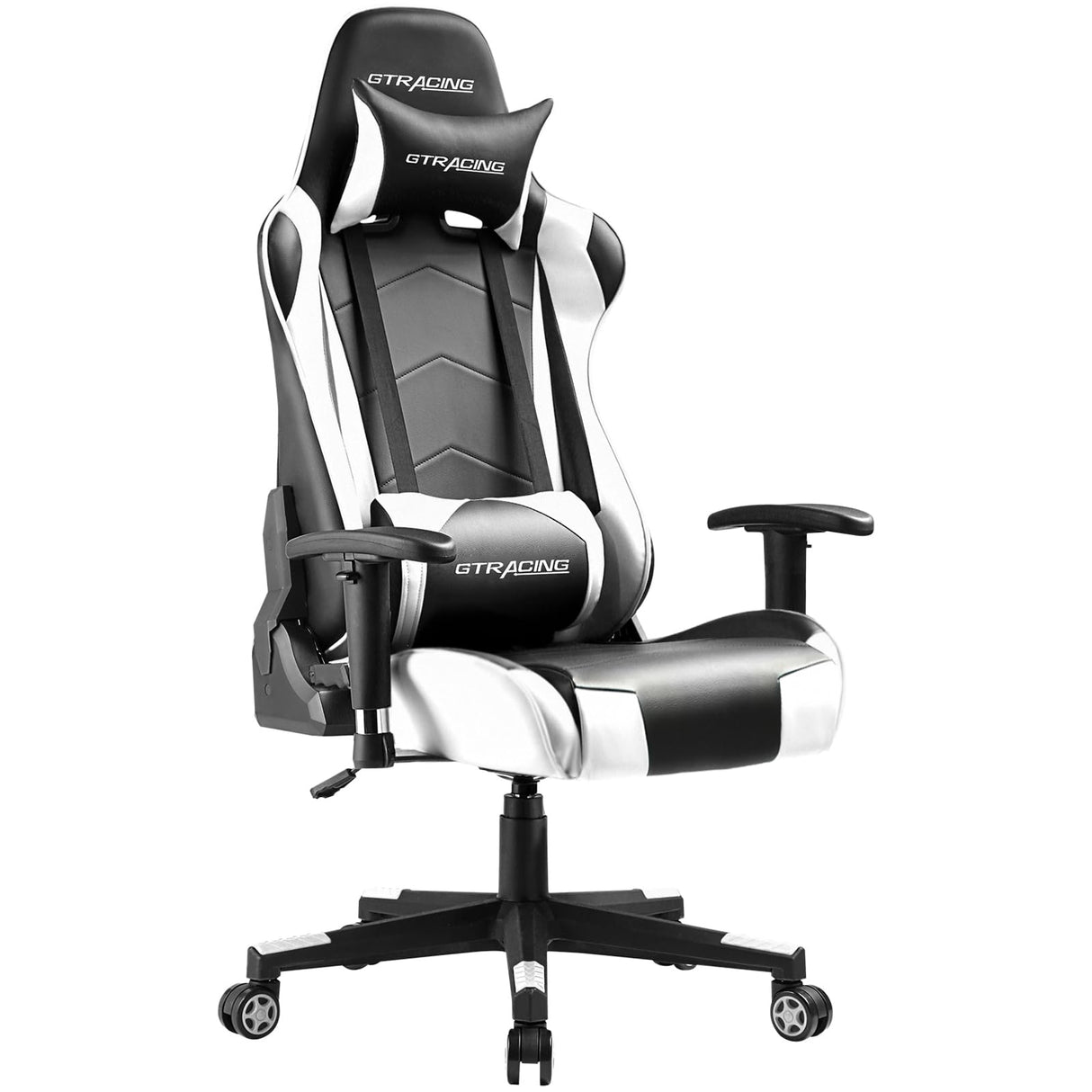 GTRACING Gaming Chair Racing Office Computer Ergonomic Video Game Chair Backrest and Seat Height Adjustable Swivel Recliner with Headrest and Lumbar Pillow Esports Chair (White) GTRACING