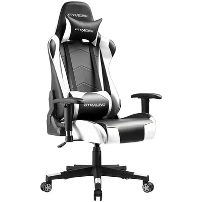 GTRACING Gaming Chair Racing Office Computer Ergonomic Video Game Chair Backrest and Seat Height Adjustable Swivel Recliner with Headrest and Lumbar Pillow Esports Chair (White)