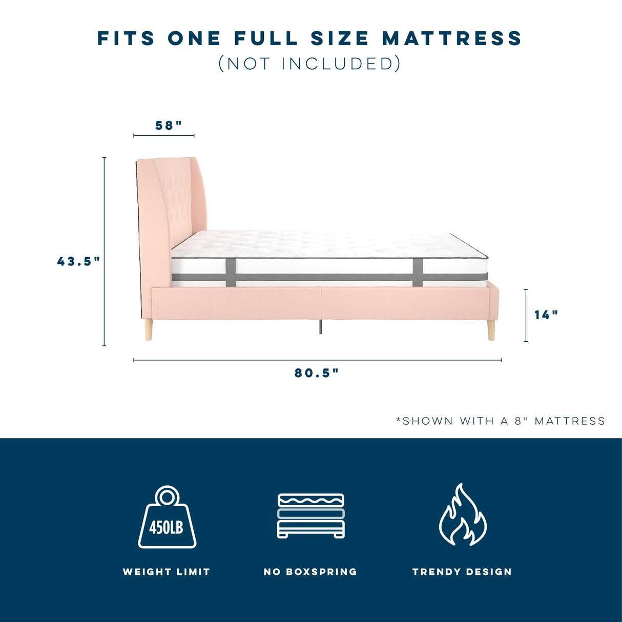 Novogratz Her Majesty Tufted Upholstered Bed Frame, Full, Pink Linen Novogratz