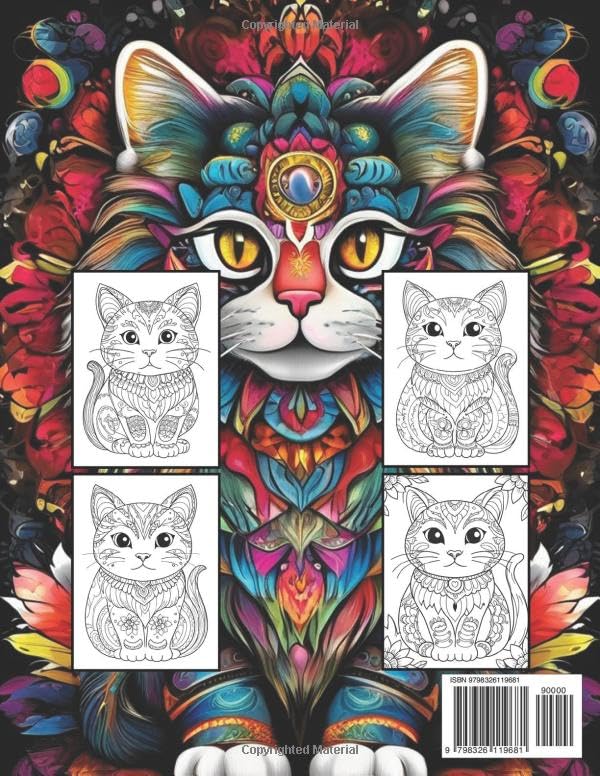 Cats - Mindfullness Coloring Book: More than 50 Images of Cats and Kittens to Relax, Release Stress and Work on Concentration. WoodArtSupply