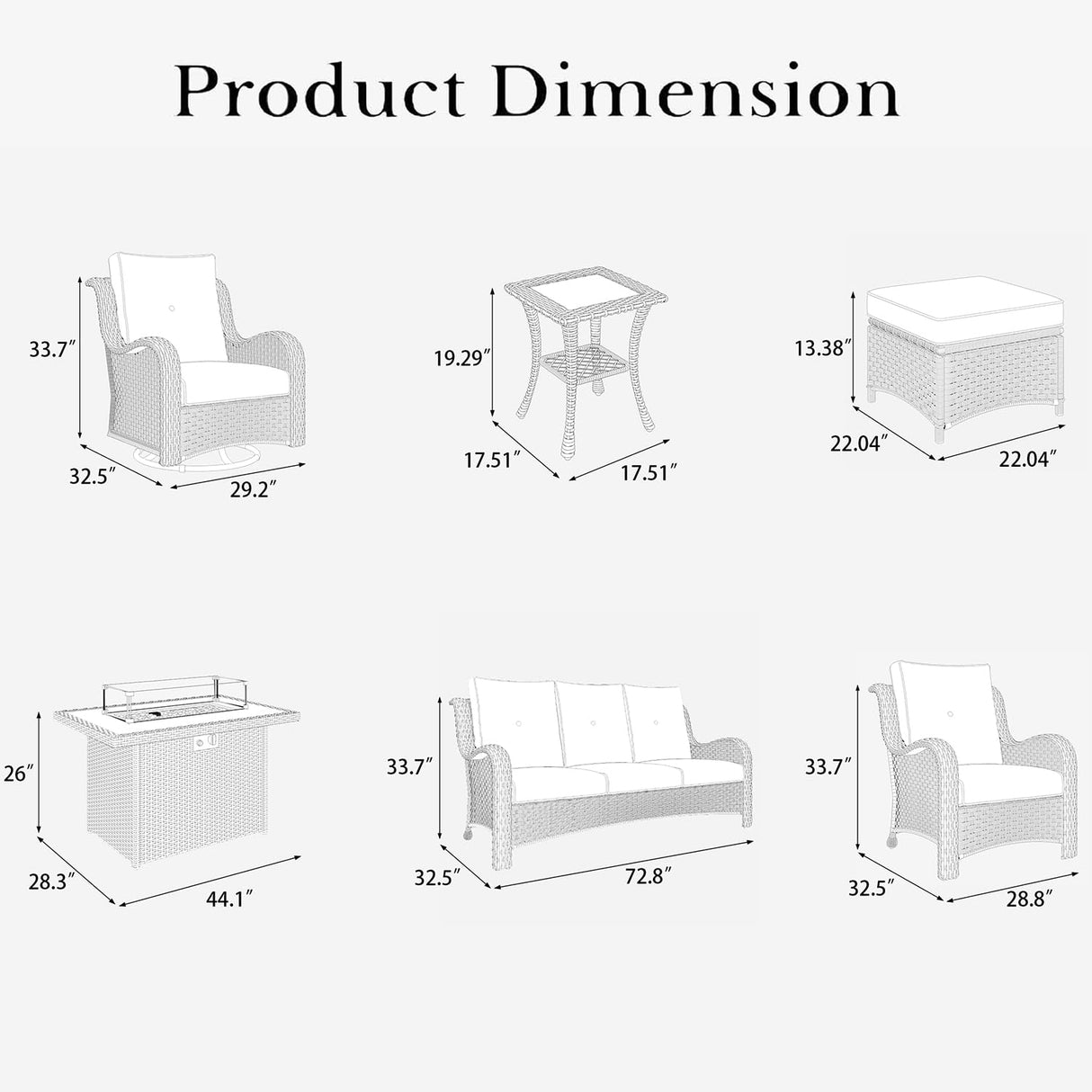 LayinSun 10 Pieces Outdoor Patio Furniture Set with Fire Pit Table, Rattan Wicker Sectional Swivel Rocker Chairs Sets with Ottomans, Swivel Glider Chair, Single Chairs and Coffee Table LayinSun