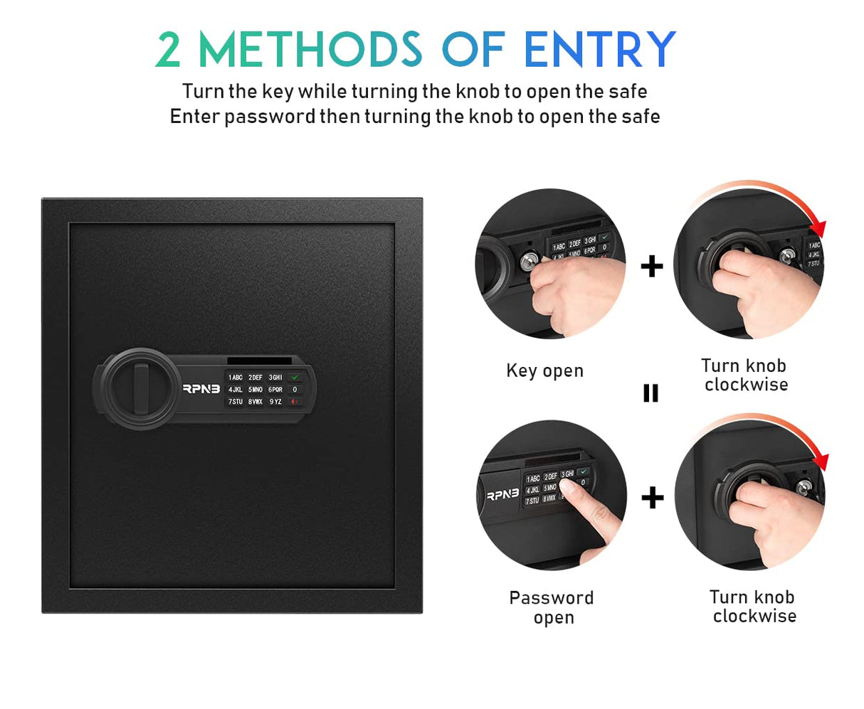 RPNB Deluxe Safe and Lock Box,Money Box,Digital Keypad Safe Box,Steel Alloy Drop Safe, Keypad Lock,Perfect for Home Office Hotel Business Jewelry Cash Use Storage,1.2 Cubic Feet RPNB