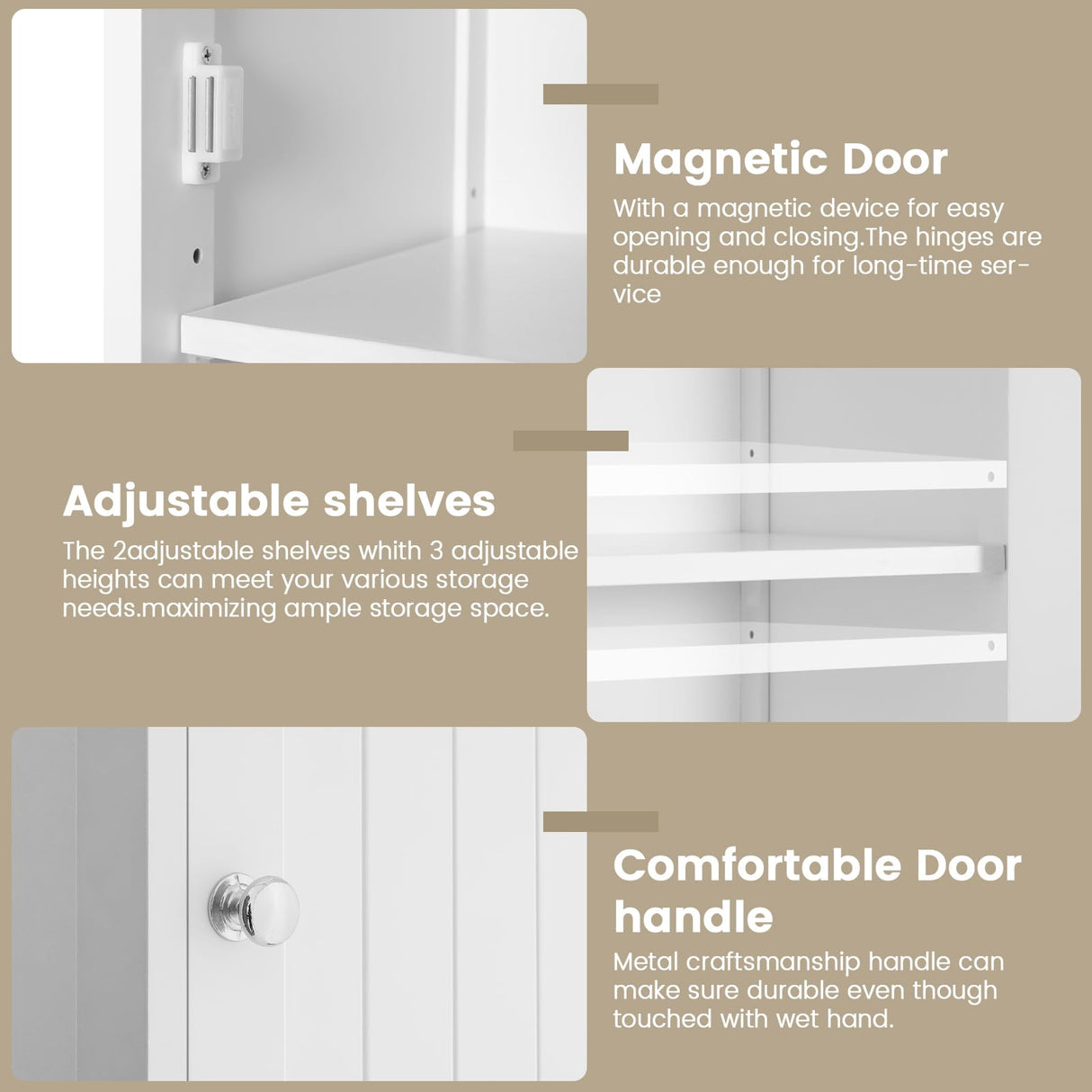 Iwell Tall Bathroom Cabinet, Storage Cabinet with 2 Doors & 1 Drawer, Freestanding Linen Cabinet with Adjustable Shelves, Floor Cabinet for Bathroom, Living Room, Home Office, White Iwell