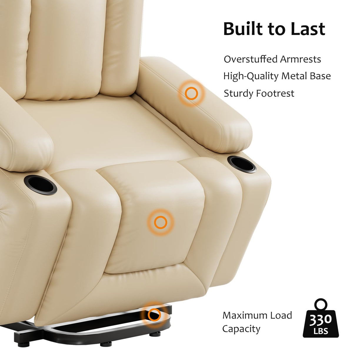 GarveeHome Faux Leather Power Lift Recliner Chair for Elderly, Lift Assist Recliner for Seniors with Heat and Massage Function, Reclining Sofa w/Pockets and Cup Holders CF8008 (Beige, Medium) GarveeHome