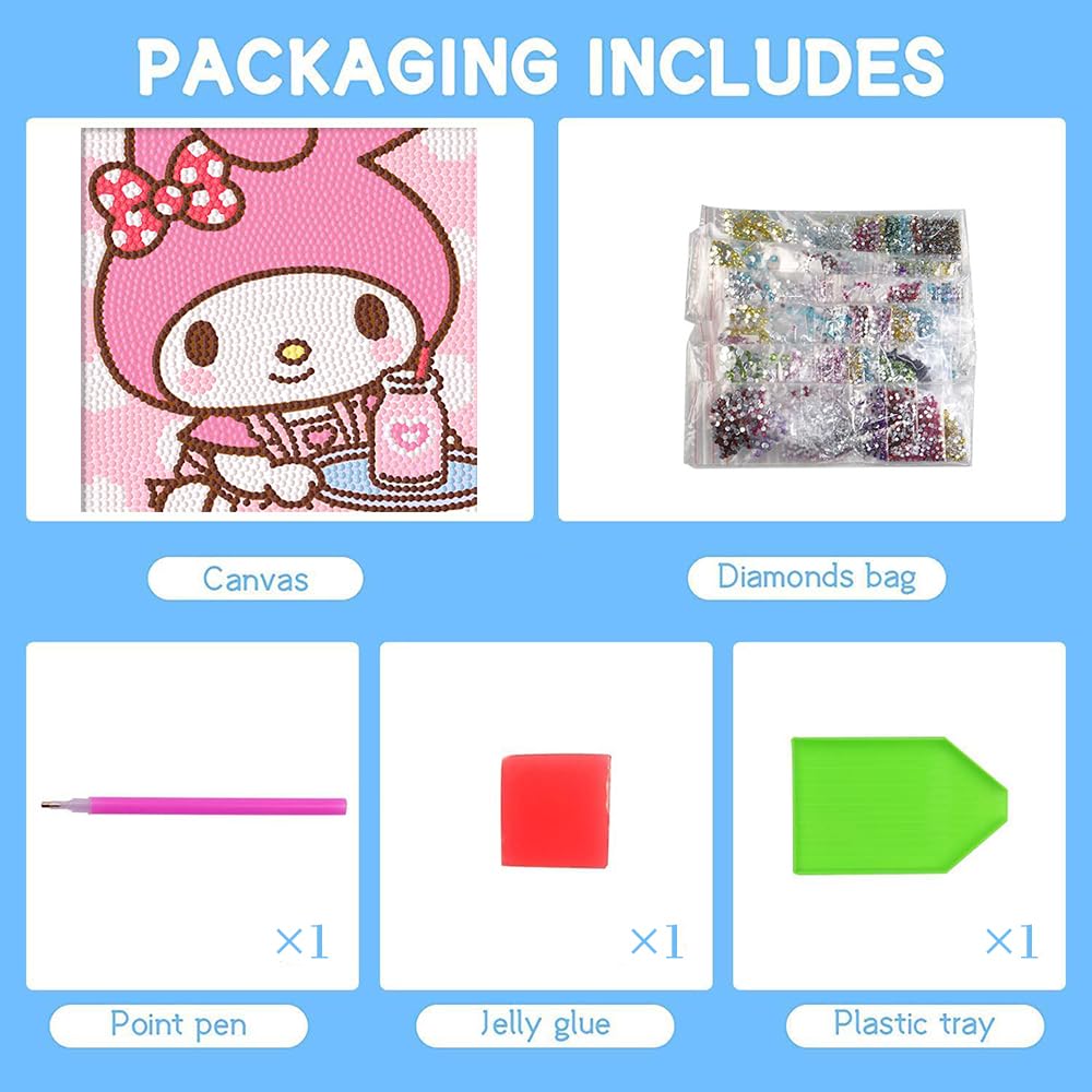 PERFECTSIGHT Cute 5D Diamond Art Kits with Wooden Frame, Kawaii DIY Painting Art for Adults, Diamond Arts and Crafts Sets, Big Gem Full Drill Diamond Dots for Women Beginners (Milk) PERFECTSIGHT