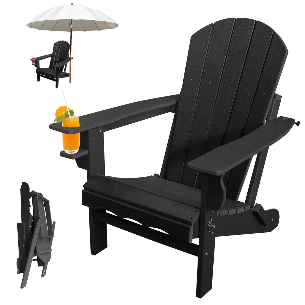 CLOUDEEP Folding Adirondack Chairs Outdoor Chair, HDPE Patio Chair for Deck Garden Backyard Balcony, Weather Resistant & Comfortable, Black CLOUDEEP