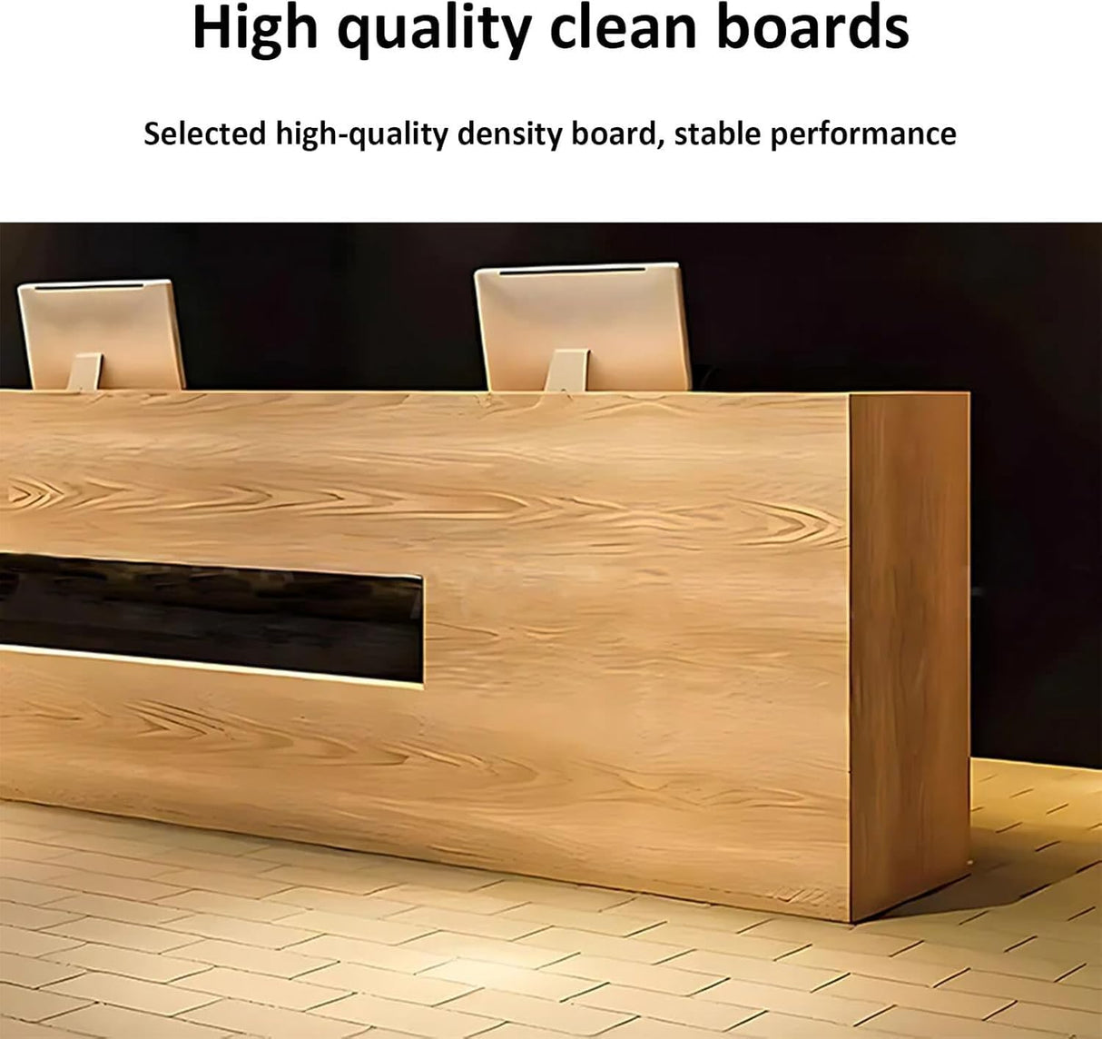 Modern Reception Desk with Counter – Durable Scratch-Resistant Surface, Solid Wood Legs, Spacious Storage, Sleek Contemporary Front Desk Reception Counter for Office or Lobby(Brown wood grain,Right-78 CHMAIDEU