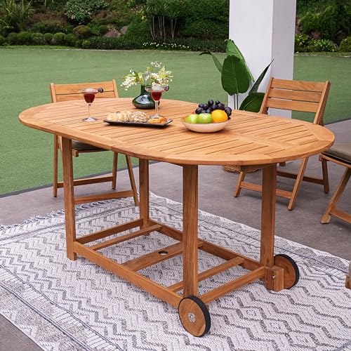 Cambridge Casual Miami Teak Wood Patio Dining Set with Cast Shale Cushion, Natural Teak/Cast Shale Cambridge Casual