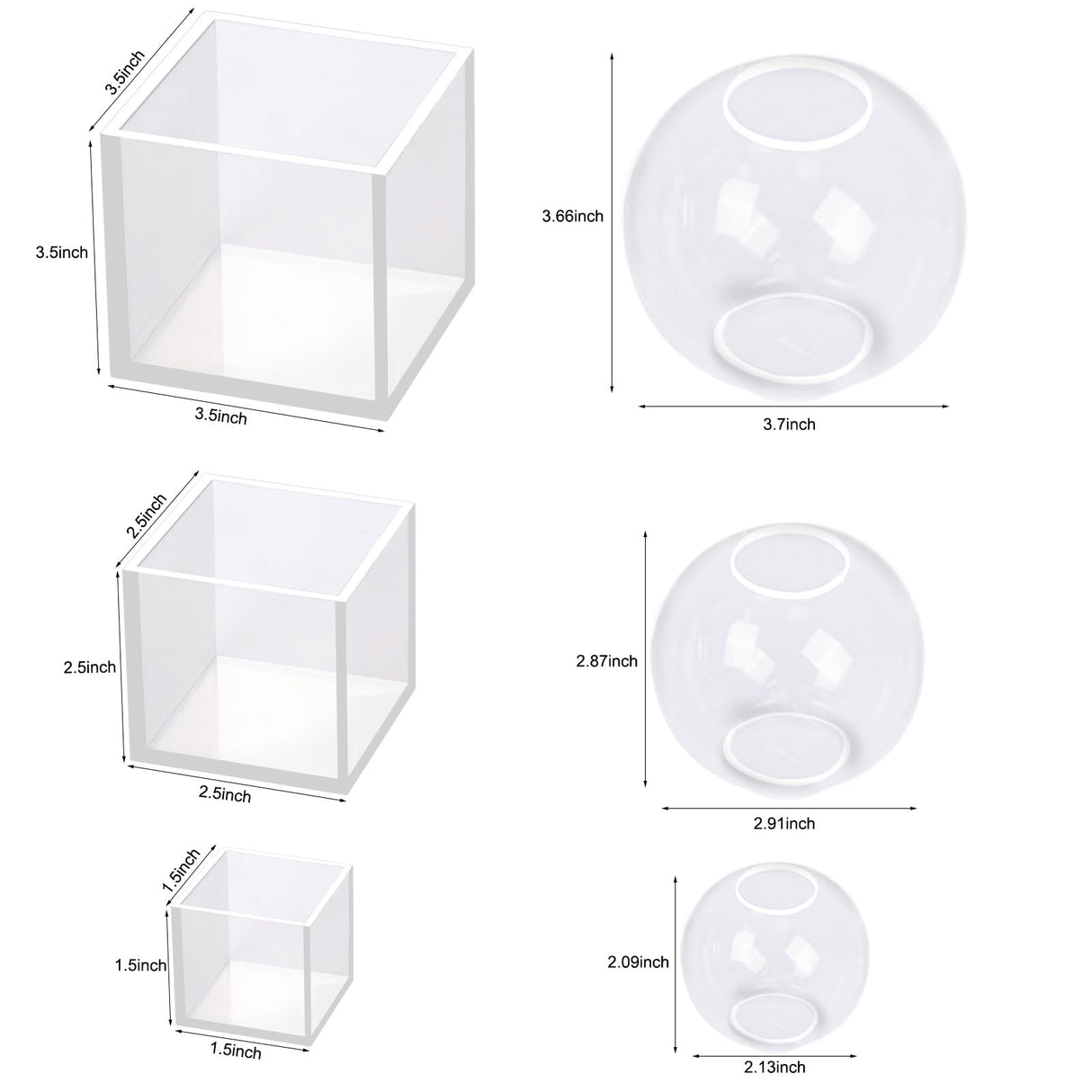 Voaesdk 6 Pcs Clear Resin Molds Silicone Set, Transparent Seamless Sphere and Deep Cube Silicone Molds, Large Ball Square Epoxy Resin Molds for Flowers Preservation Home Decor Voaesdk