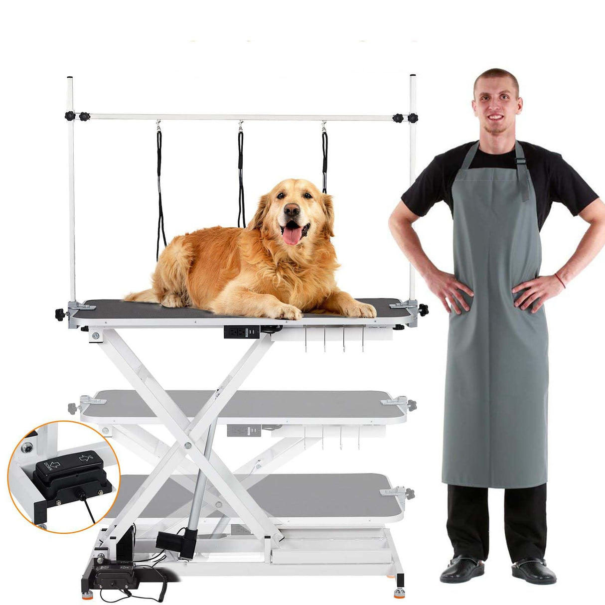 47” Electric Lift Dog Grooming Table (White), Heavy Duty Electric Grooming Arm Table for Pets & Large Dogs Adjustable Height: 9.4"-39.4" Non-slip Desktop with Gantry Crane Set GarveeLife