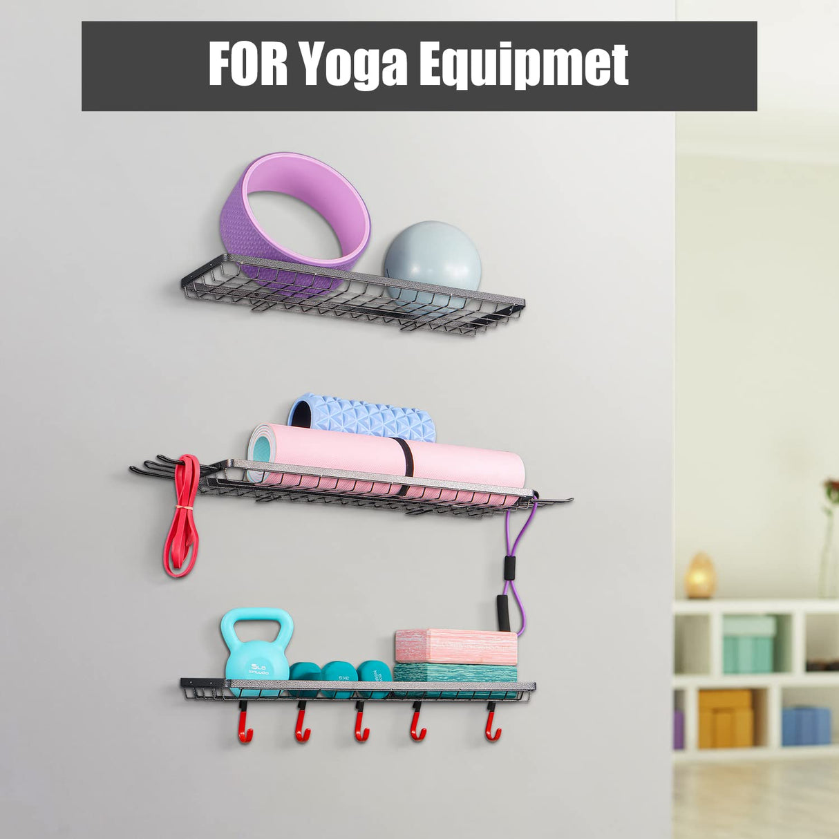 Mythinglogic Sports Equipment Storage Rack,Wall Mount Ball Storage Racks for garage, 3 Separate Ball Storage Organizer for Basketball, with Hooks Mythinglogic