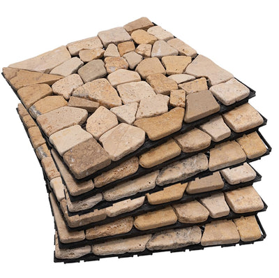 Decking Natural Pebble Interlocking Floor Patio Tiles, Indoor & Outdoor Interlocking Tiles 12"x12" 6pcs - A Great Upgrade Option for Garden Patio Path (Khaki)
