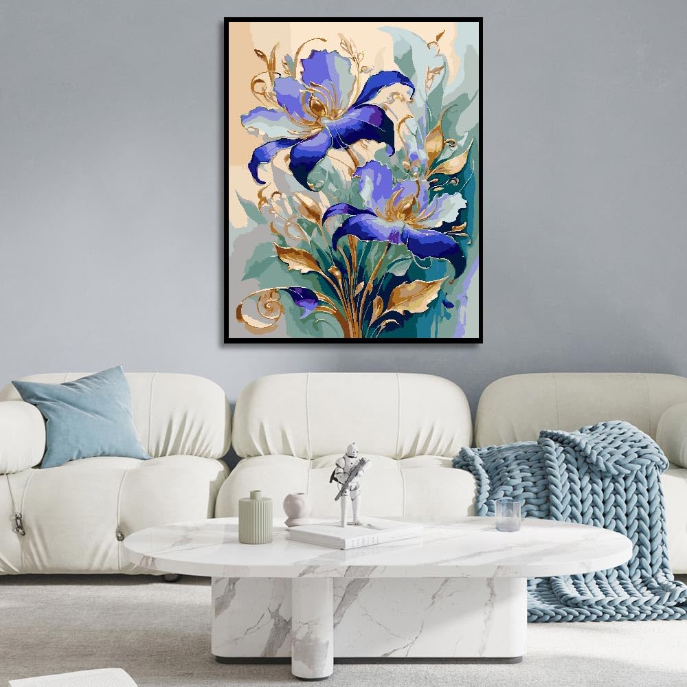 Fuinkqe Paint by Numbers Kit for Adults Beginners - Flower Easy Acrylic Adult Paint by Number on Canvas, DIY Drawing Paintworks Artwork, Without Frame for Home Wall Decor (16x20 inch) Fuinkqe