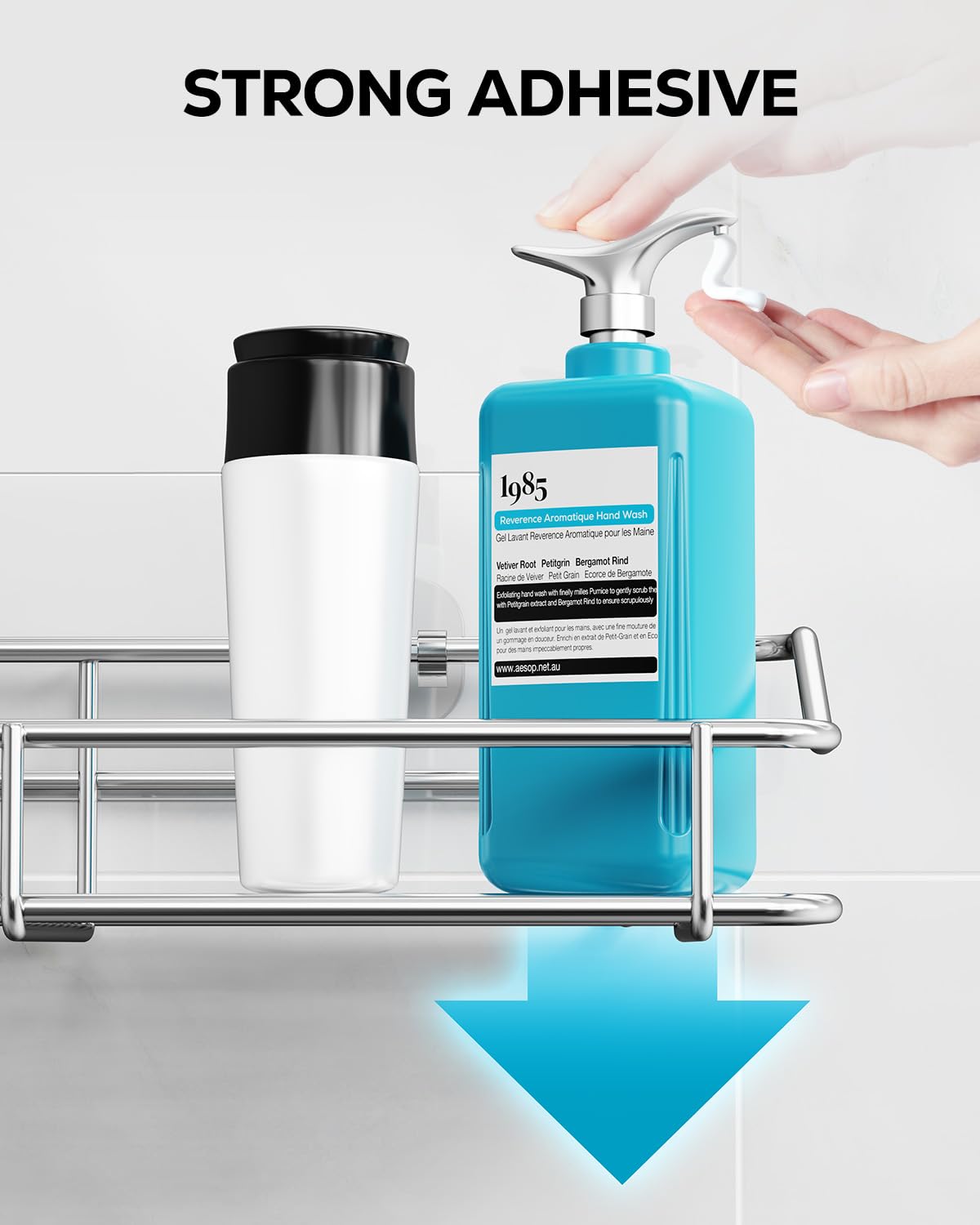 Nieifi Shower Caddy Shelf Storage Rack Adhesive Without Drilling Stainless Steel with Hooks for Washroom, Lavatory, Restroom, Toilet, Bathroom, Kitchen - 2 Pack Nieifi