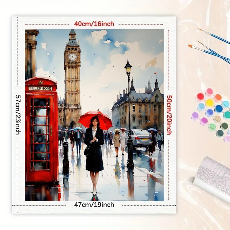 Cityscape Paint by Numbers Kit for Adults - DIY London Street with Red Telephone Booth Painting on Canvas 16x20 Inches, Acrylic Paint Set for Beginners, Urban Art for Home Decoration or Gifts DecorFriday