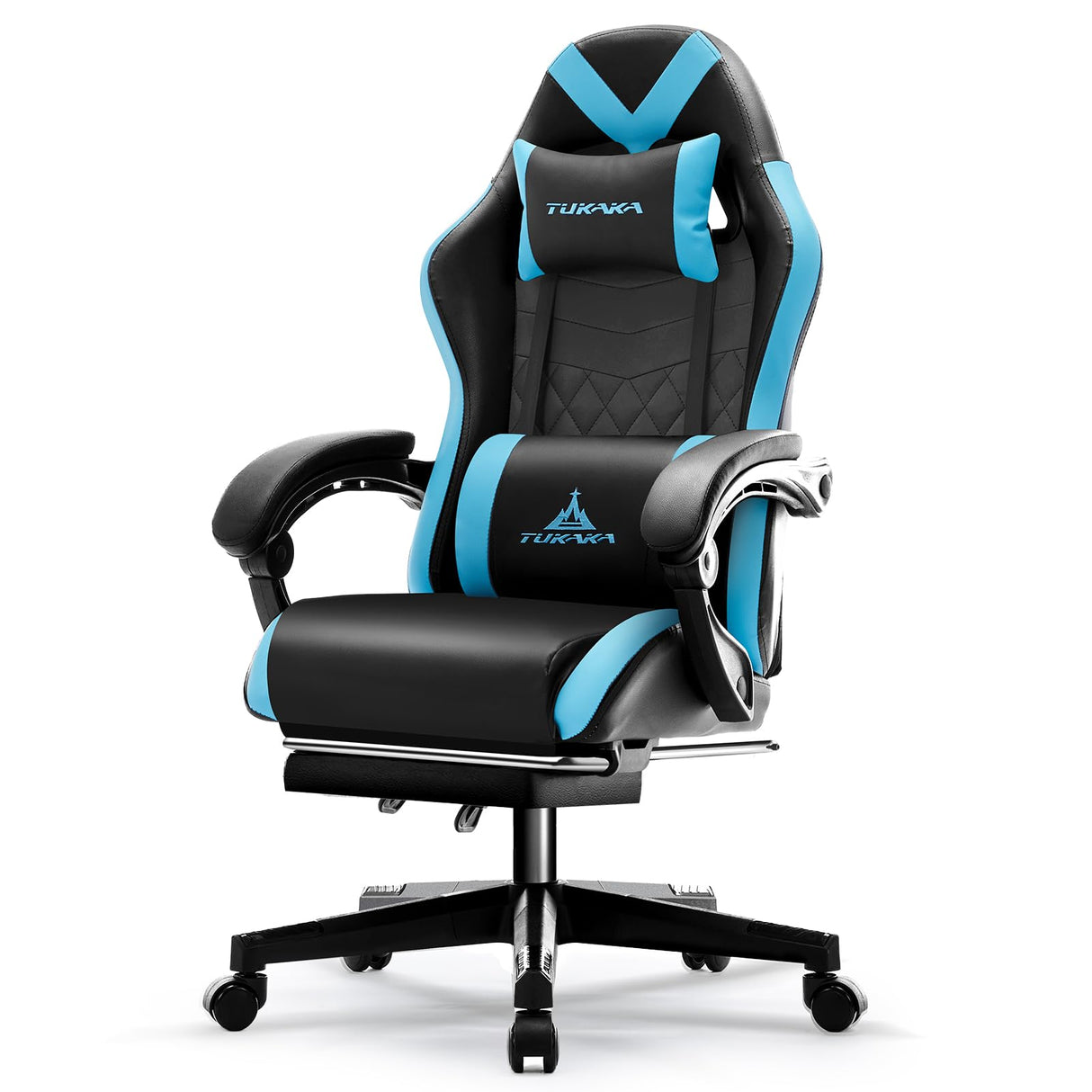 TUKAKA Gaming Chair,Ergonomic Massage Computer Office Desk Chair with Footrest,Pocket Spring Cushion,Reclining Leather Adjustable Gamer Chair with Headrest and Lumbar Support,Blue TUKAKA
