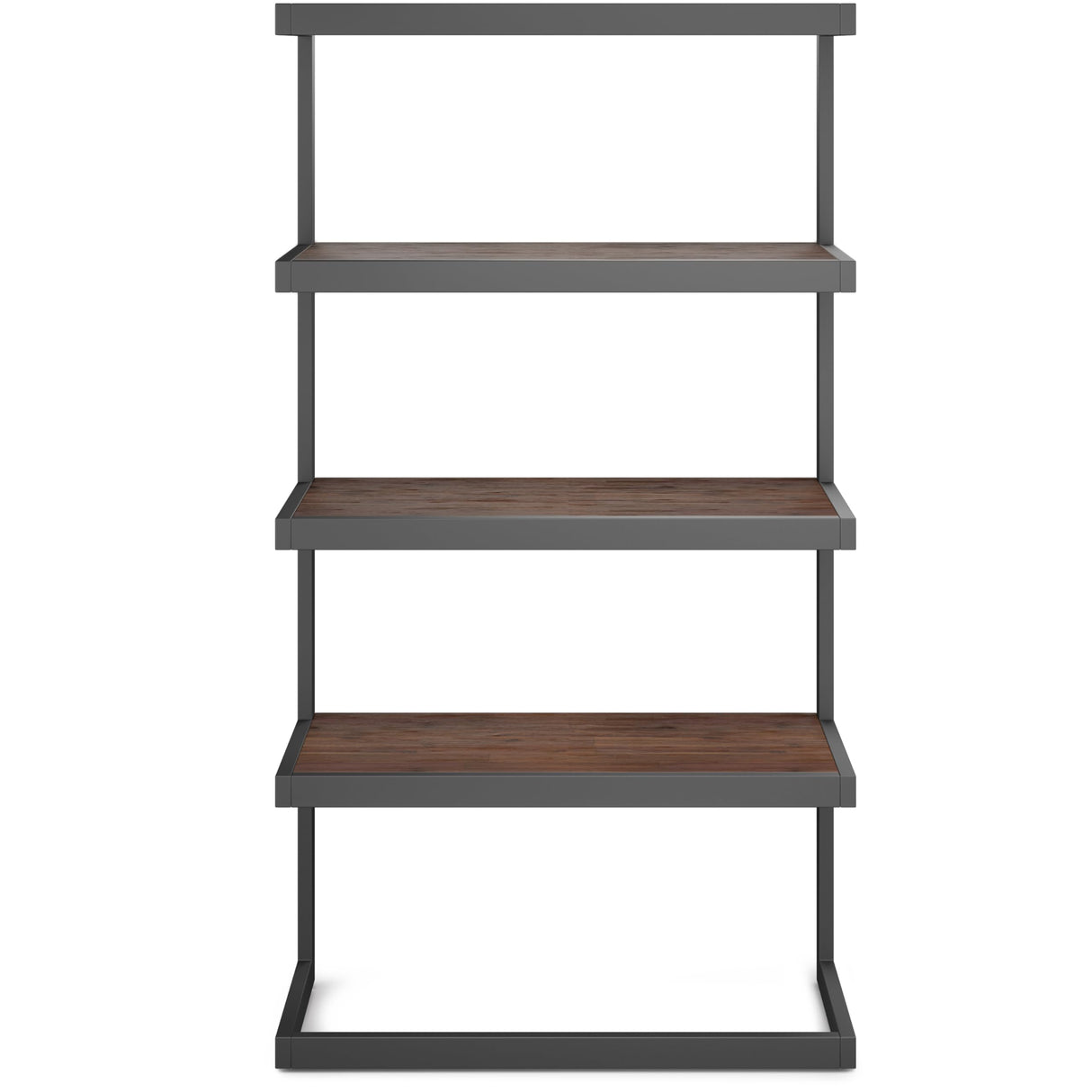 SIMPLIHOME Erina SOLID ACACIA WOOD and Metal 36 Inch Rectangle Modern Industrial Bookcase in Distressed Charcoal Brown, For the Living Room, Study Room and Office SIMPLIHOME