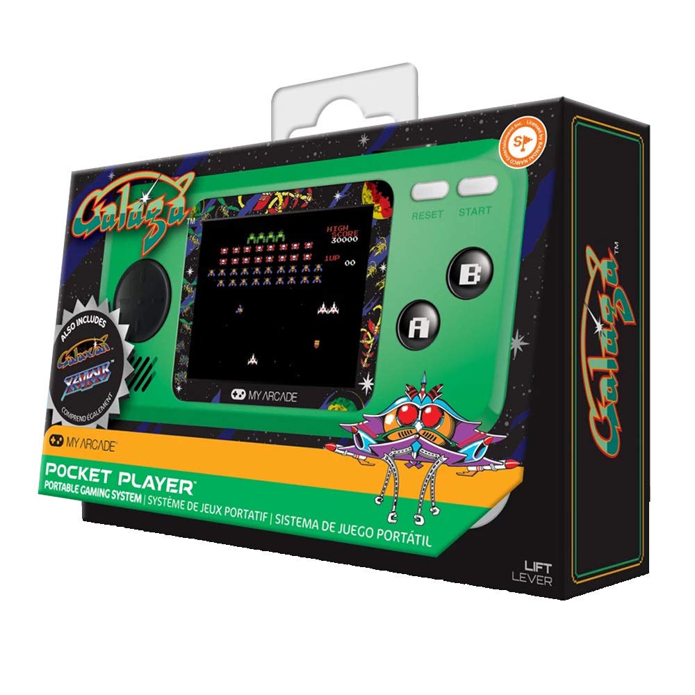 My Arcade Pocket Player Handheld Game Console: 3 Built In Games, Galaga, Galaxian, Xevious, Collectible, Full Color Display, Speaker, Volume Controls, Headphone Jack, Battery or Micro USB Powered My Arcade