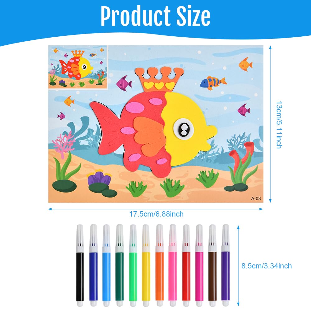 OSDUE EVA Foam Art Crafts Gift Kit, 12 Pieces 3D EVA Foam Sticker Puzzle Game, DIY Cartoon Animal Painting Stickers for Kids Ages 4+ Toddler, Preschool Learning Toy for Easter Birthday Party Favor OSDUE