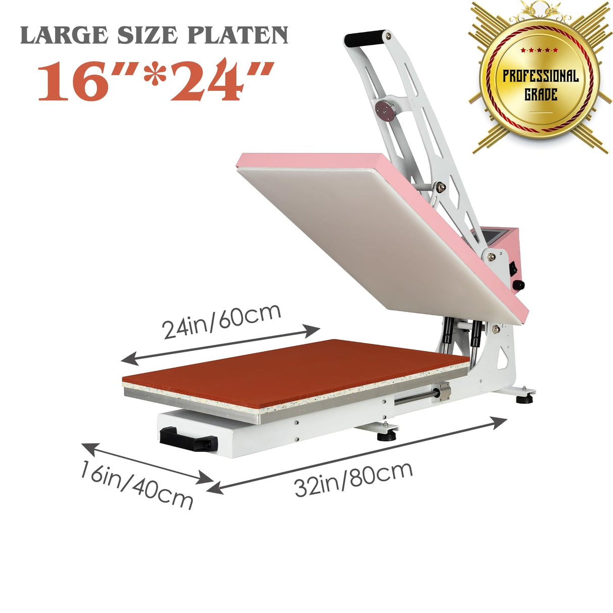 16x24 Inch Heat Press, 110V 2000W High Pressure Clamshell Heat Press Machine for T-Shirt, Professional Digital Control Heat Transfer Machine for Sublimation, Fast Heating and Sliding Base Design, Pink Anranni