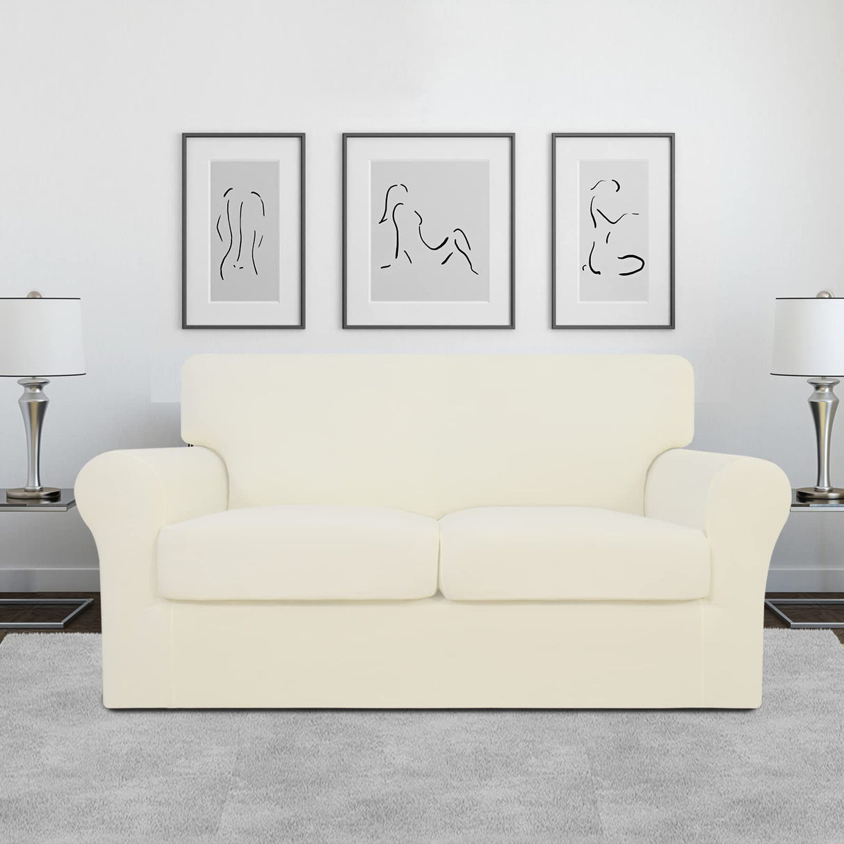 Easy-Going 3 Pieces Stretch Soft Couch Cover for Dogs - Washable Sofa Slipcover for 2 Separate Cushion Couch - Elastic Furniture Protector for Pets, Kids (Loveseat, Ivory) Easy-Going