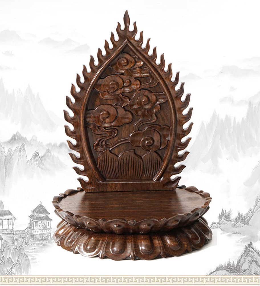GOLDY&WENDY Ebony Oval Lotus Backlit Base Solid Wood Carved Guanyin Buddha Statue Decor Base Antique Art Craft Display Stand GOLDY&WENDY