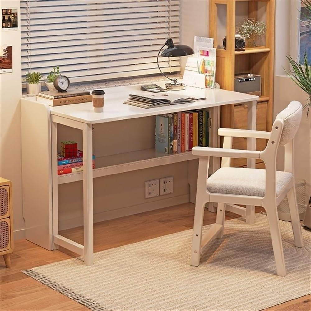 SUSEHXD Solid Wood Folding Desk, Mid Century Modern Desk, Portable Computer Desk, Modern Furniture Simple Study Makeup Workstation for Home Bedroom(Brown,75cm-29.5in) SUSEHXD