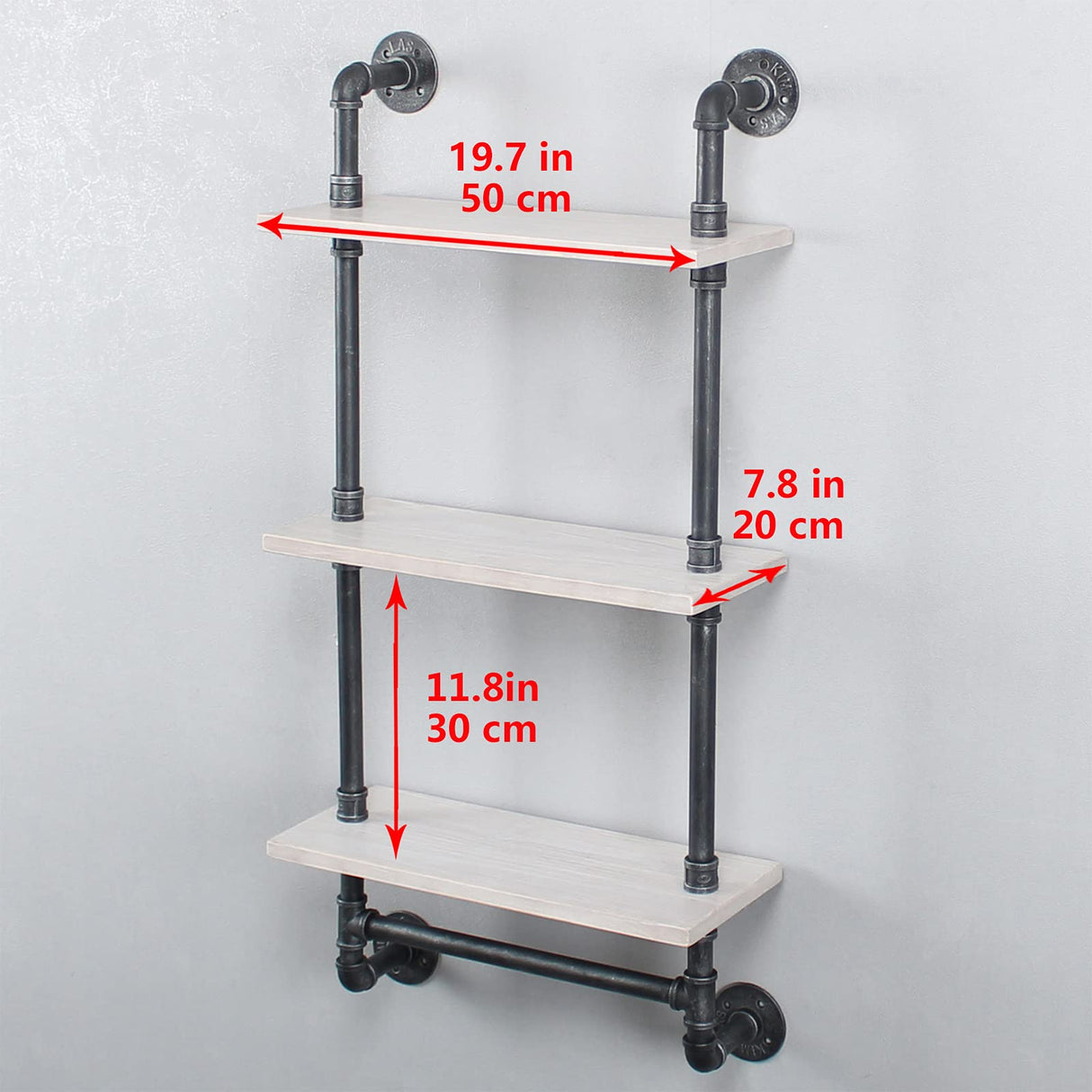 Industrial Pipe Shelf Bathroom Shelves Wall Mounted,19.6in Rustic Wood Shelf with Towel Bar,3 Tier Farmhouse Towel Rack Over Toilet,Pipe Shelving Floating Shelves Towel Holder,Retro White MBQQ