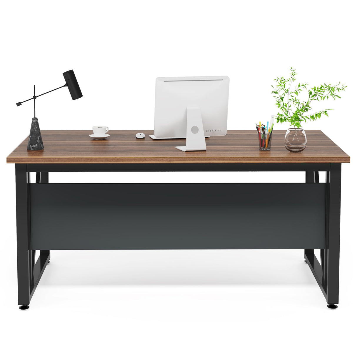 Tribesigns 55 inches Simple Computer Desk,Home Office Desk Writing Table for Workstation,Dark Walnut + Steel Leg, Cabinet not Included (Walnut, 55-inch) Tribesigns