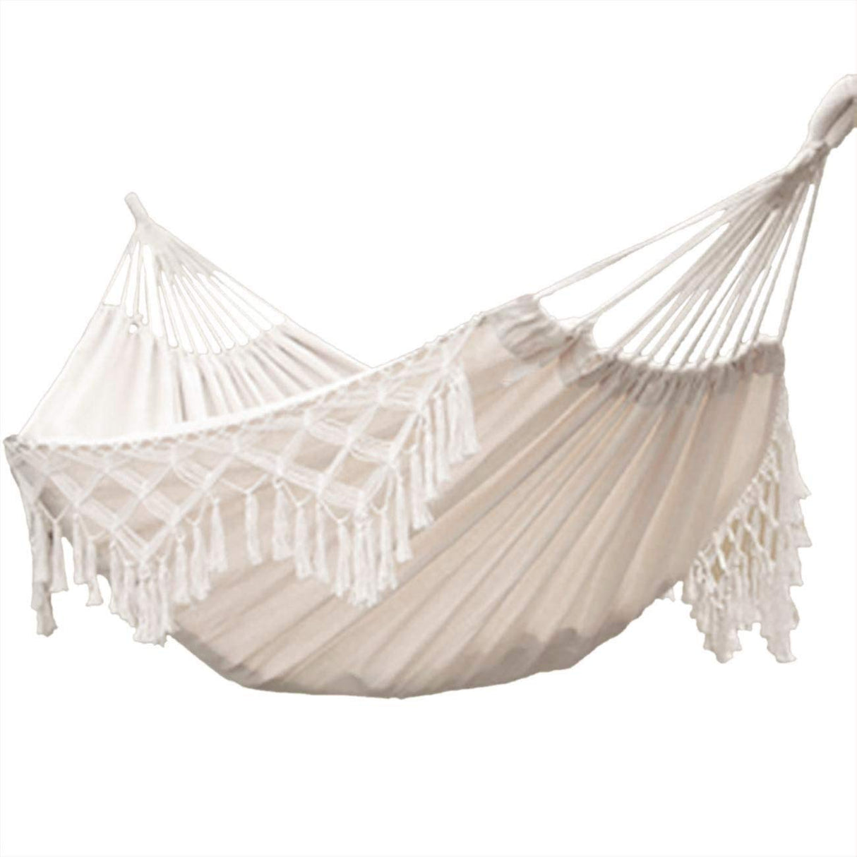 Hammock Brazilian Double Hammocks Soft Comfortable Fabric Cotton Canvas Hanging Portable Two Person Hammock Boho Fringe Large for Adults Backyard Travel KEREITH