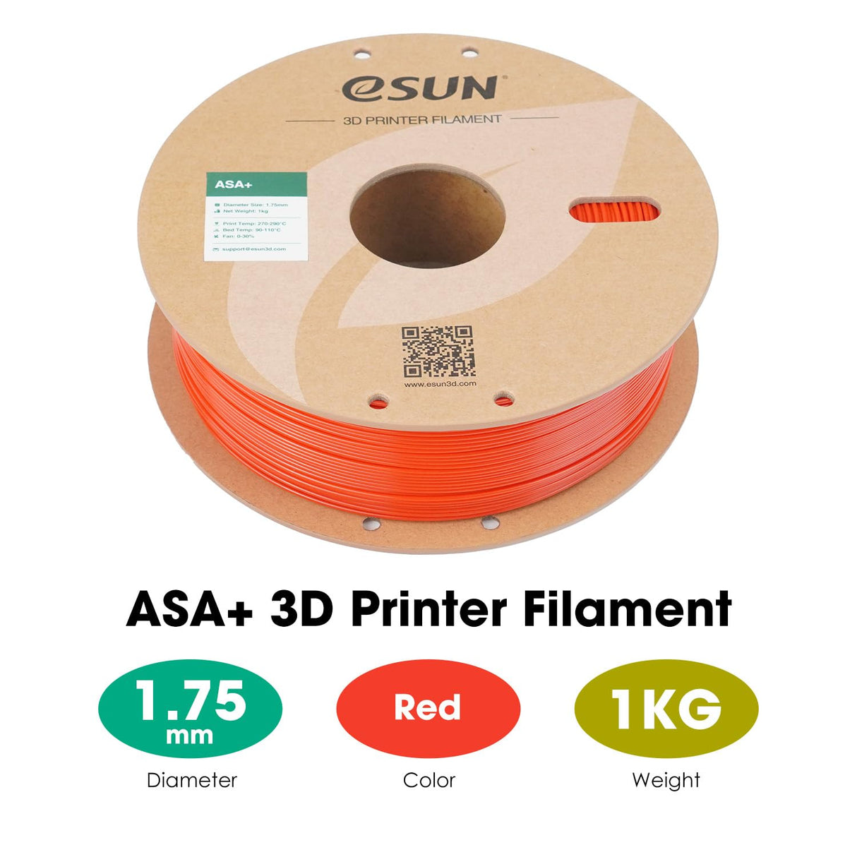 eSUN ASA+ Filament 1.75mm, Weather Resistant 3D Printer Filament for Outdoor Functional Parts, 1KG Spool Heat Resistant Upgraded ASA Plus 3D Printing Filament for 3D Printers, Red eSUN