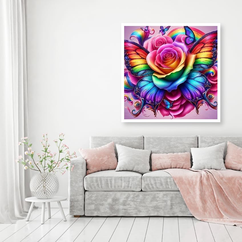 MOMDEDP Butterfly Diamond Art Kits for Adults Beginners, Flower Diamond Painting Kits for Adults, DIY 5D Butterfly Flower Gem Art, Flower Butterfly Diamond Dots for Adults for Home Decor 12x12 inch MOMDEDP