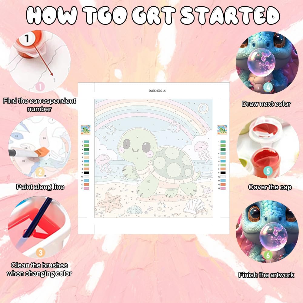 WEMEON Sea Turtles Paint by Numbers Kit for Kids with Frame and Easel, Easy Paint by Numbers Kits for Kids Ages 4-6, Small Painting by Number for Birthday Gift, Painting Party(10X10inch) WEMEON