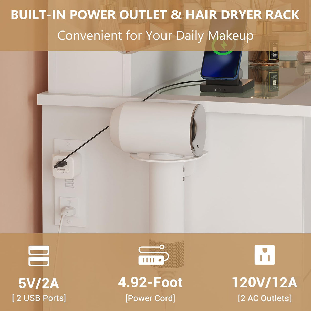 METOTI Vanity Desk with 38" Large Mirror and 9 LED Lights & Glass Top and Power Outlet, Adults Makeup Vanity with Chair and 7 Storage Drawers, Dressing Table Set for Bedroom, Modern White METOTI