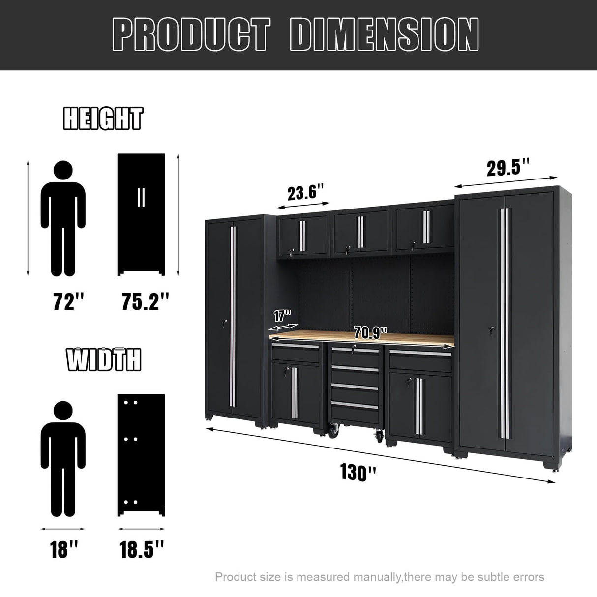 HPDMC Garage Storage Cabinet System 12-Pcs Workshop Set Cabinets and Storage System with Steel Cabinet Drawers, Rolling Chest, Workbench, Pegboard for Tool Organization, Black HPDMC