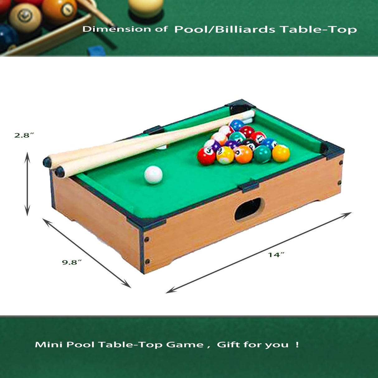 Hora de Lima Mini Pool Table for Kids Mini Billiards Table-Top Game Pool Table Toy for Cat Pool Tables Fun for Kids Birthday Children's Day Gift (14") Hora de Lima