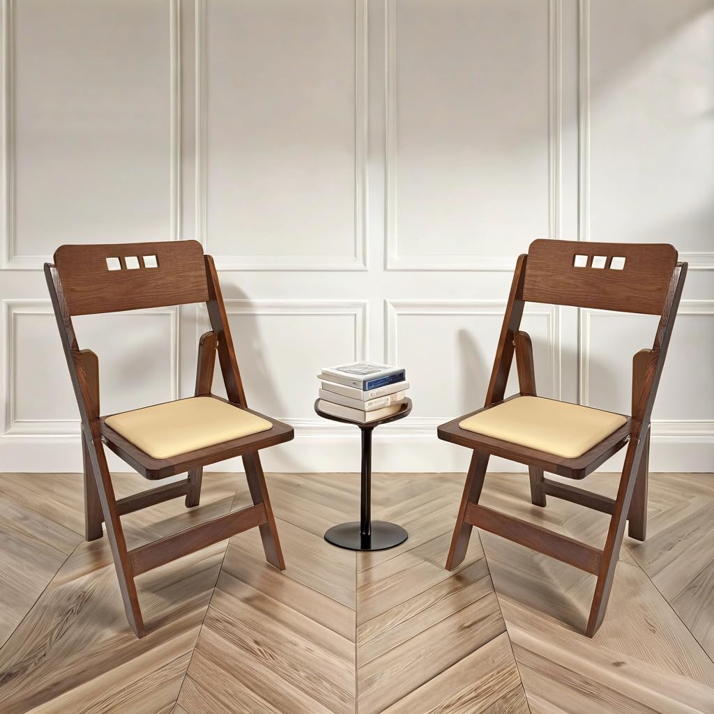 Wood Folding Chair with Padded Seat, Comfortable, and Durable Foldable Chairs for Weddings, Banquets, and Events, 1,000-lb. Static Weight Capacity, (Set of 2, High-Back Fruitwood) FeliChair