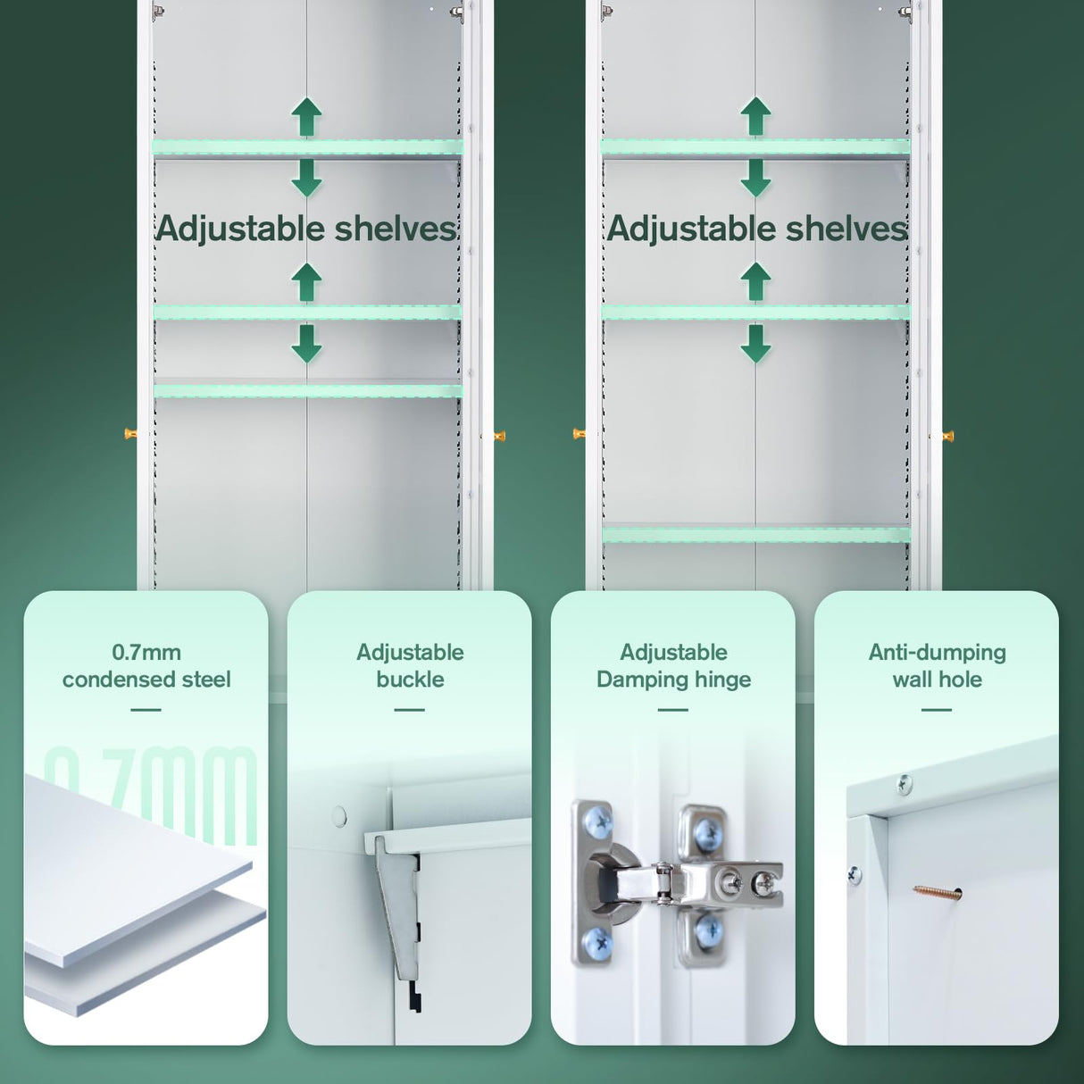 IRONMIX 70.87 Inch Tall White Enclosed Bookshelf with Acrylic Door and Adjustable Shelves IRONMIX