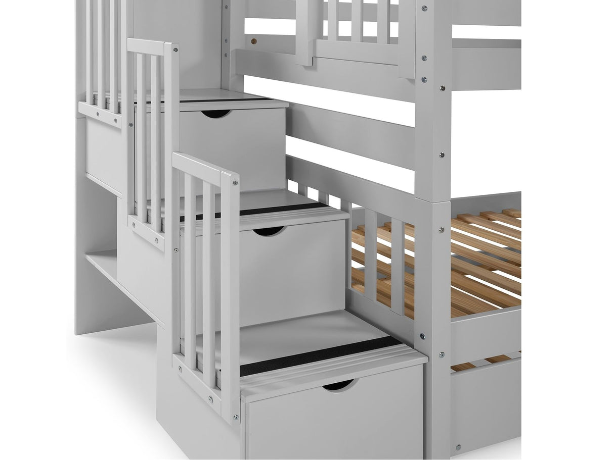Bedz King Stairway Bunk Beds Twin over Twin with 3 Drawers in the Steps, Gray Bedz King
