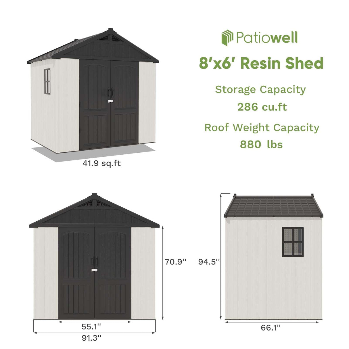 Patiowell 8 x 6 FT Plastic Outdoor Storage Shed with Floor, Resin Shed with Window and Lockable Door for Garden, Backyard, Tool Storage Use, Easy to Install in Beige (Kick-it Shed) Patiowell