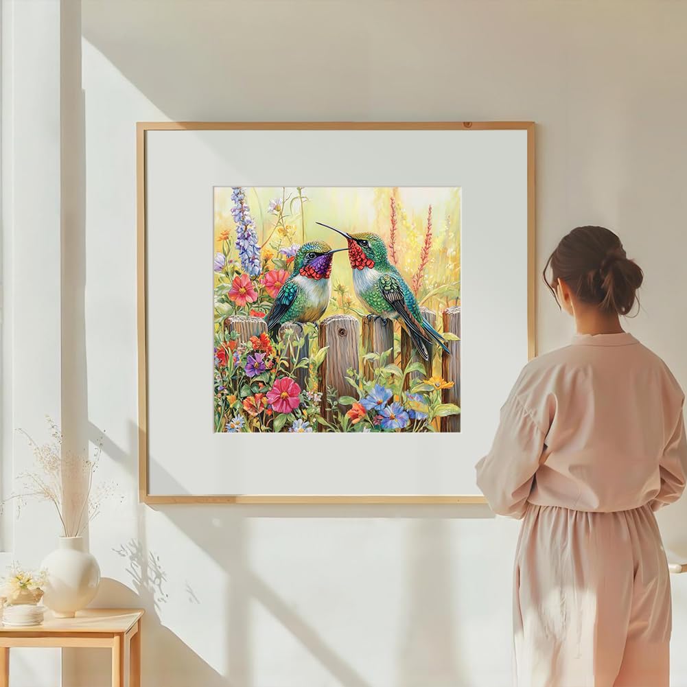 DIADAY Two Hummingbirds Diamond Art Kits for Adults, Birds Diamond Painting Kits for Adults, 5D Full Drill Round Diamond Art, DIY Gem Craft Arts Home Wall Decor Gift 12 x 12 Inches DIADAY