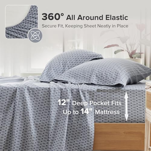Comfort Spaces 100% Cotton Sheets Twin, Breathable, Naturally Cool Cotton Sheets, Soft Cotton Bed Sheets with 14" Elastic Pocket Fits up to 16" Mattress, All Seasons Sheet Set, Diamond Blue 3 Piece Comfort Spaces