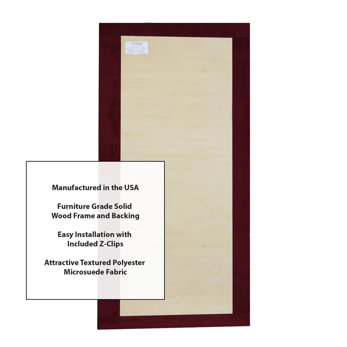 ATS Acoustics Sound Absorbing Microsuede Fabric Studio Acoustic Panel Wall Art 24" x 48" x 2" Square Edge (Wine) ATS Acoustics